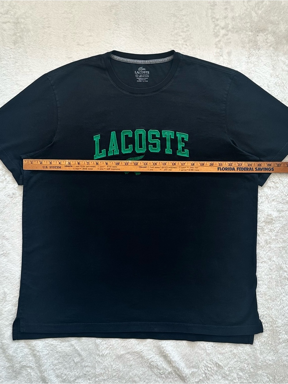 Lacoste Men’s Black Short Sleeve Tee with Green Logo Appliqué - Picture 5 of 6